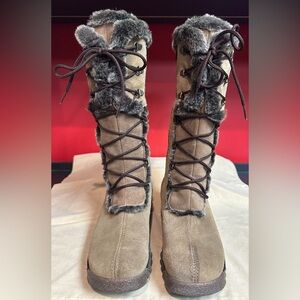 Bastien Brown Suede Knee Boots Faux Fur Lining Side Zip with Laces Women’s Sz 7M